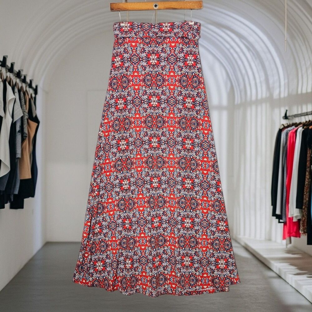 GILLI Maxi Fold Over Full Legnth Printed Skirt Bandana Print Stretch Sz Small
